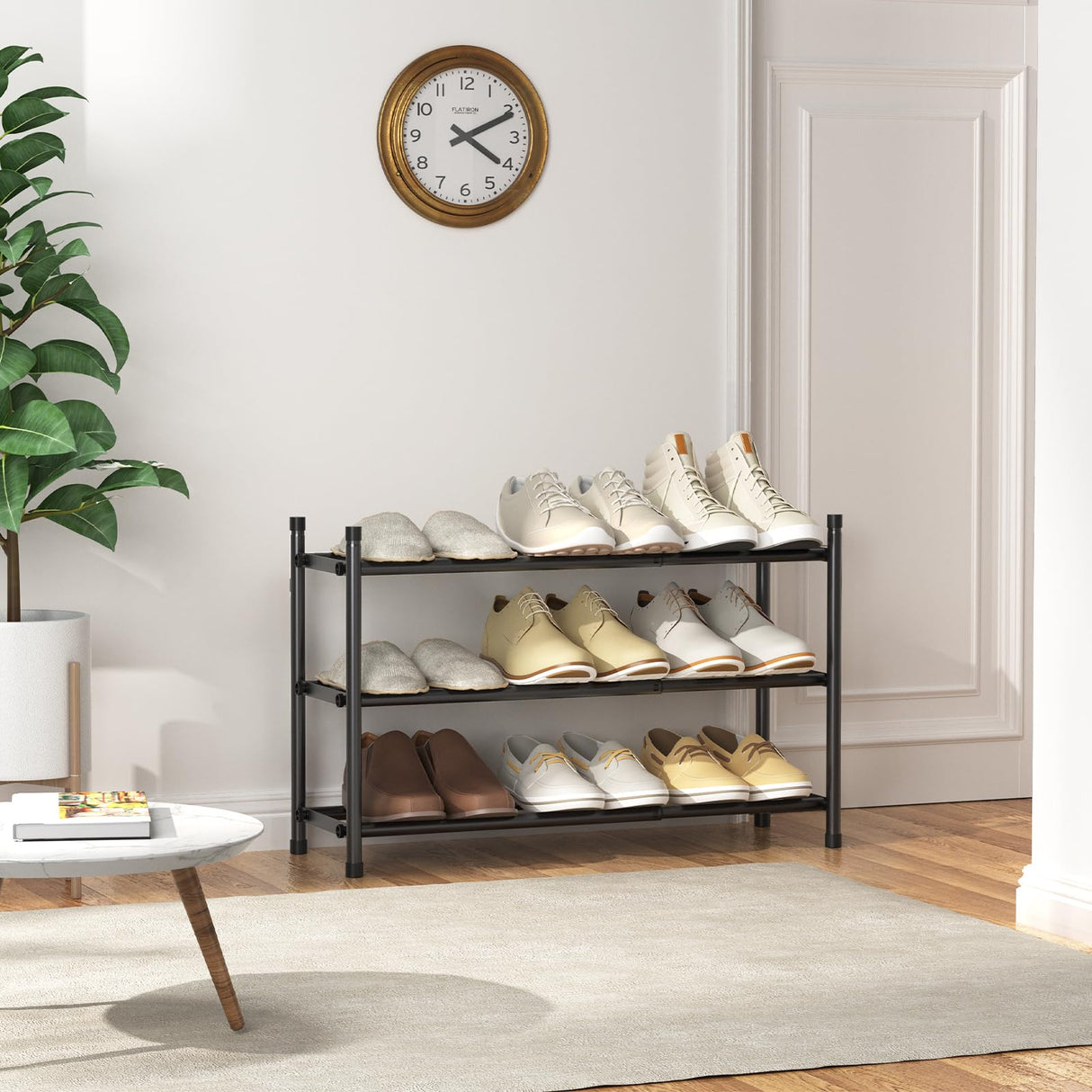 Uneviesyka Expandable Shoe Rack, 3 Tier Shoe Rack for Closet, Stackable Adjustable Standing Metal Shoe Shelf Organizer Storage, Small Shoe Racks for Front Door Entrance、Entryway(Black) Uneviesyka