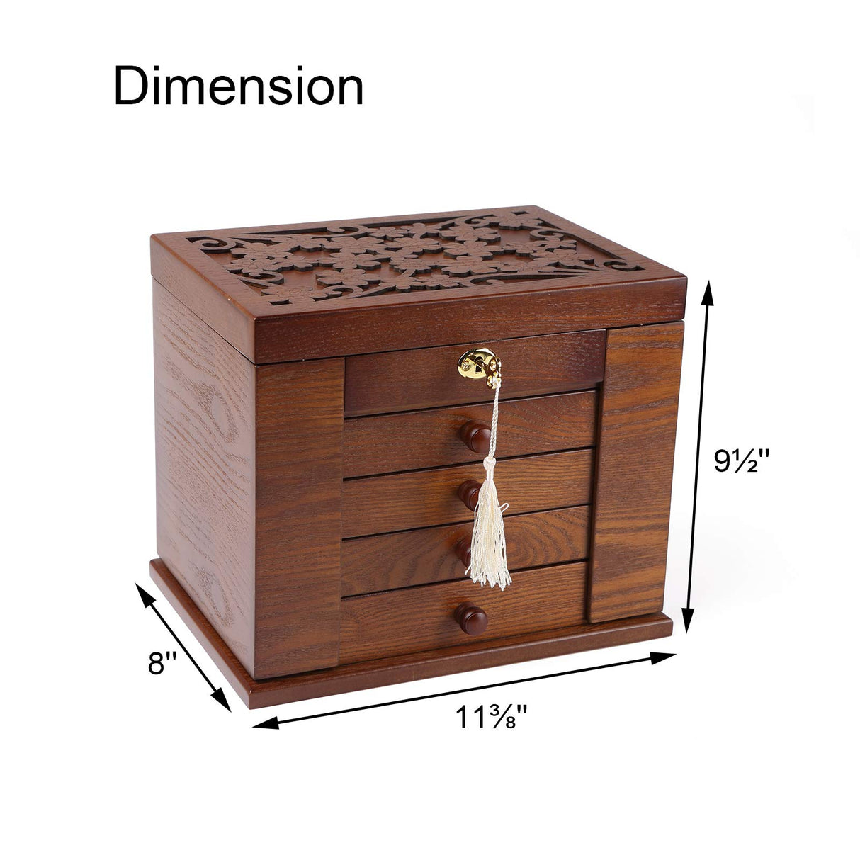 Changsuo Wooden Jewelry Box for Women, Organizer Box of Solild Wood with Combo Lock for Jewelries, Watches, Necklace, Ring, Storage Box (Dark Brown) Changsuo