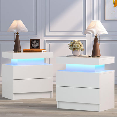 Bingoday Nightstand Set of 2 LED Nightstand with 2 Drawers, Bedside Table with Drawers for Bedroom Furniture, Side Bed Table with LED Light