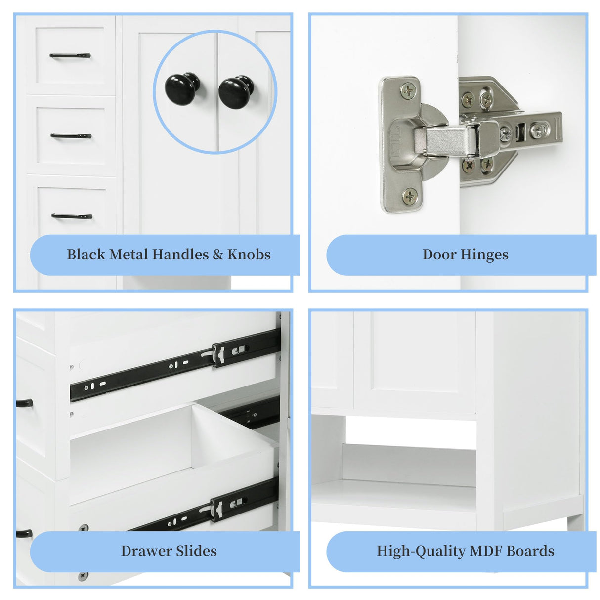 Merax 36" Bathroom Vanities Cabinet with Right Side Sink, Multi-Functional Drawers, Two Soft Closing Doors, Open Shelf, White Merax