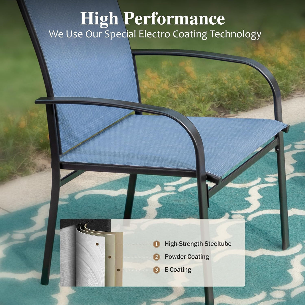 HERA'S HOUSE Outdoor Dining Set 5 Piece Patio Table and Chairs Set, 4 x Textilene Dining Chair, 37" Square Wood Look Dining Table, for Lawn Garden Backyard Deck (Blue Chair x 4, 37" Square Table) HERA'S HOUSE