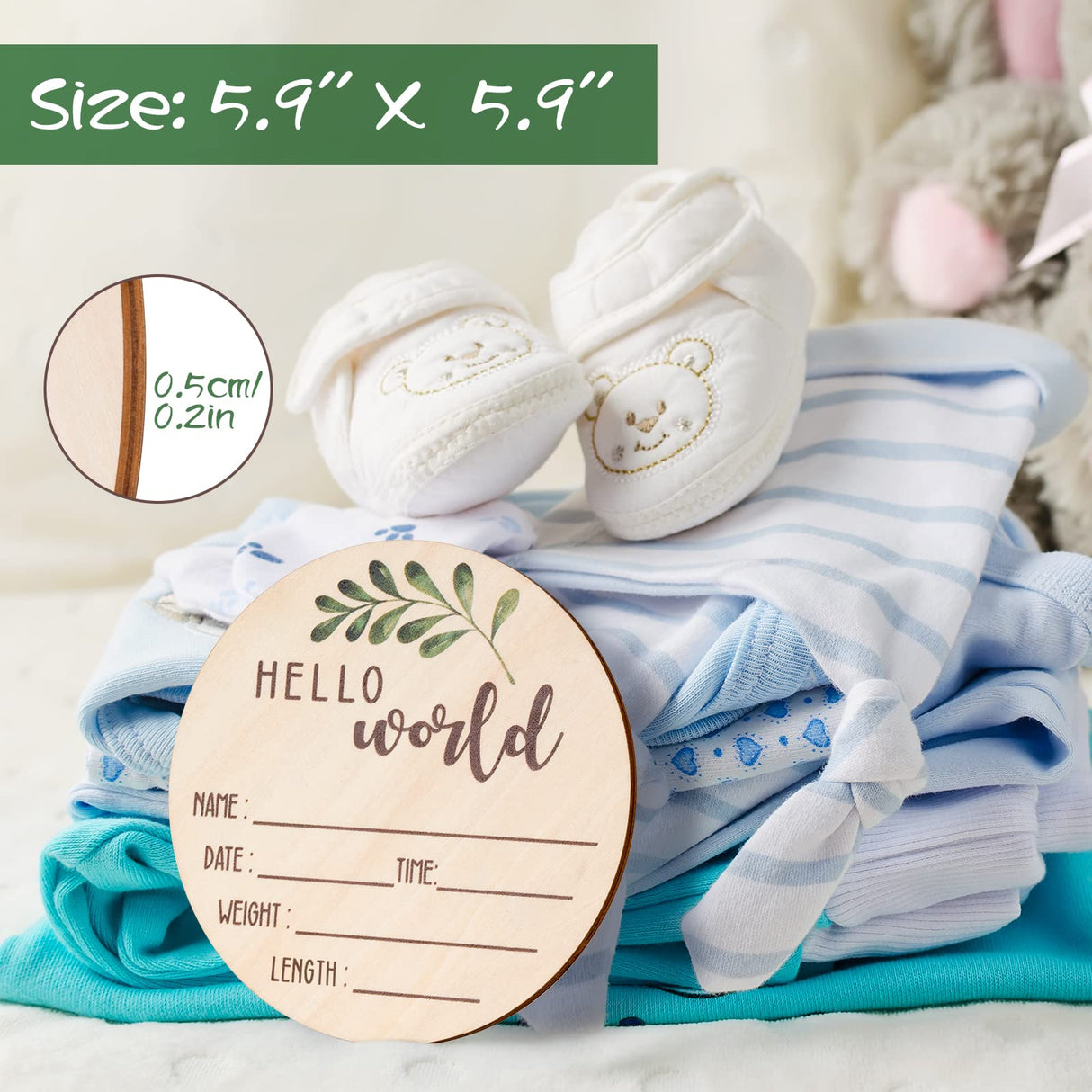 Baby Announcement Sign for Newborn - Beautiful Double-Sided Hello World Name Sign for Hospital Birth Announcement, The Perfect Round Wooden Welcome Giftacity