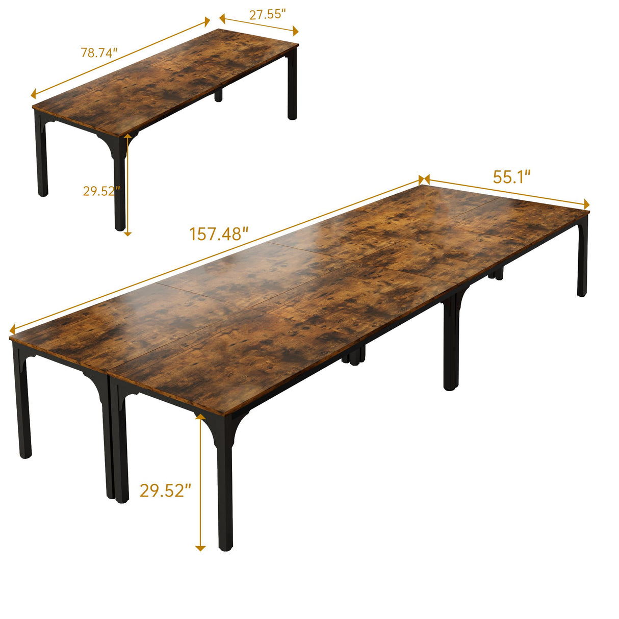 Trggivs 13FT Conference Table, Super Sturdy Large Rectangle Meeting Seminar Table for 12-16 Person, Long Business Tables, 4 Pcs Brown Trggivs