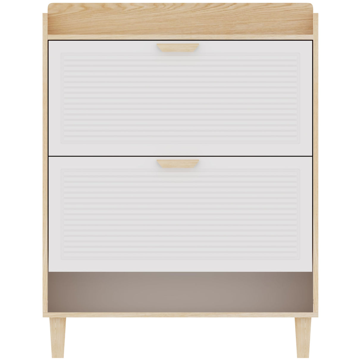 Vibe & Dine Shoe Storage Cabinet with 2 Flip Drawers, Freestanding Shoe Organizer with Solid Wood Legs for Entryway, Narrow Shoe Rack Cabinet for Bedroom, White Vibe & Dine