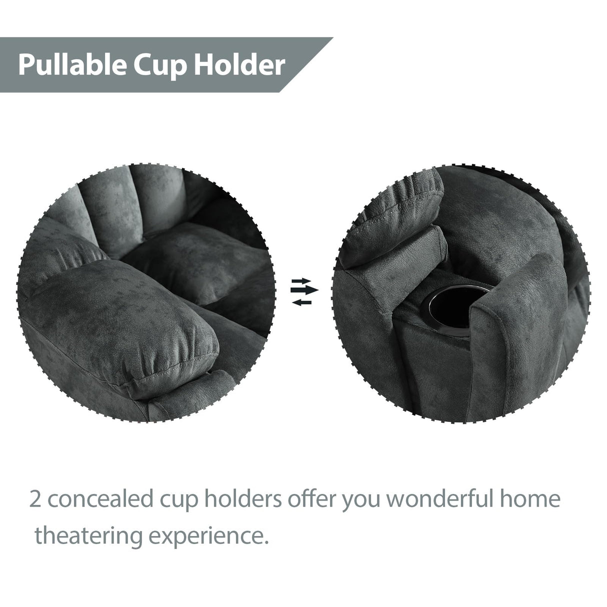 EBELLO Loveseat Recliner Sofa for Living Room, Extra Wide Modern Overstuffed 2 Seat Reclining Manual Sofa Chair, Daul Recliner with Hidden Armrest Cup Holders, Breathable Fabric, Grey EBELLO