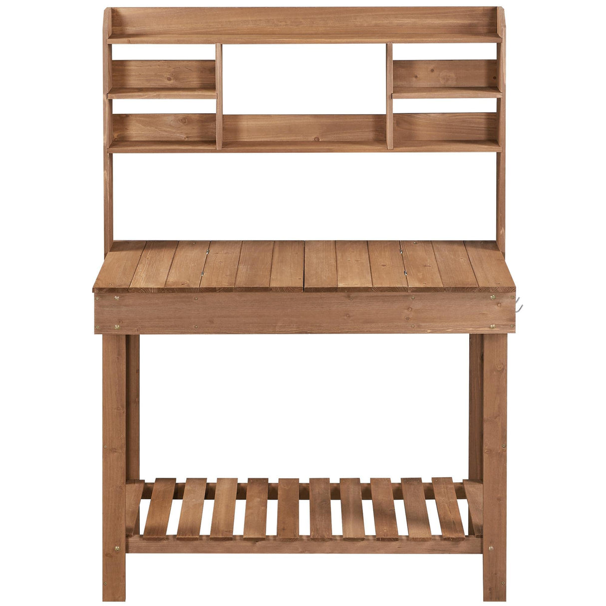 Topeakmart Potting Bench Germination Table - Wood Garden Work Bench Flatform w/Display Rack/Practical Storage Prganizer for Backyard, Patio and Balcony, Brown Topeakmart