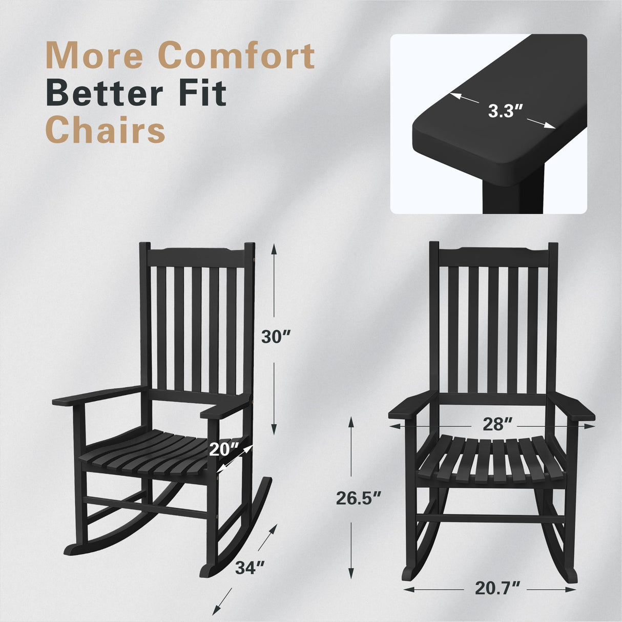 Greesum Outdoor Rocking Chair, Acacia High Back Oversized All-Weather Lounge Rocker with 320 lbs of Support for Patio, Garden, Deck, Porch,Brown Greesum