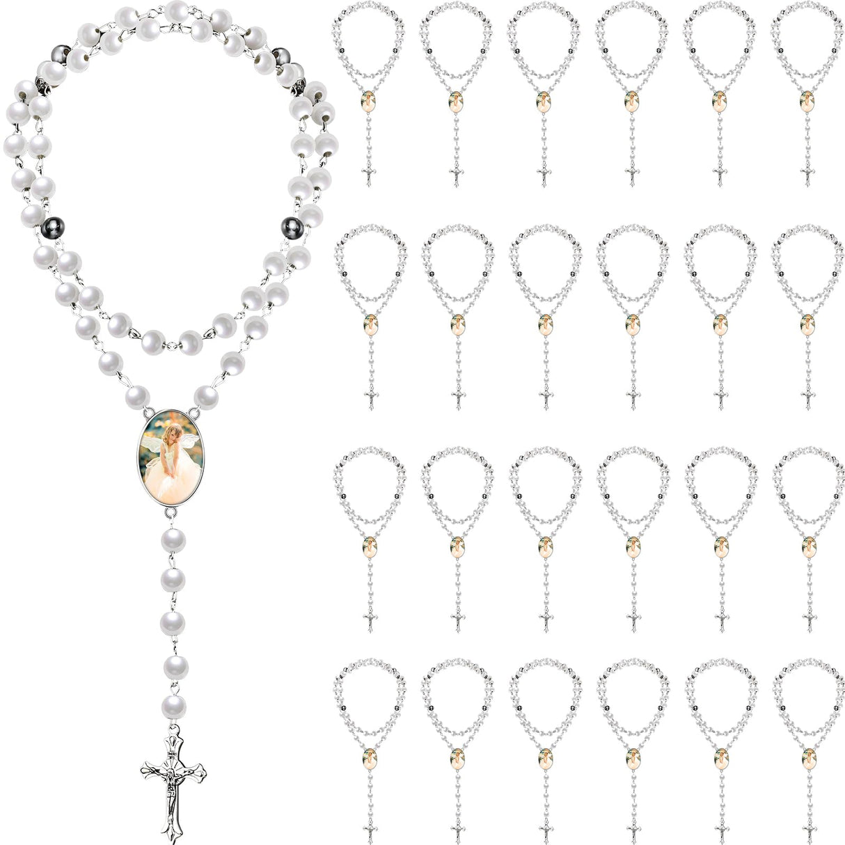 Kigeli 24 Pcs Sublimation Blanks Necklace Rosary Beads Necklace Sublimation Rosaries Prayer Beads Necklace Heat Transfer Blank Photo Necklaces for Baptism Women Catholic Gifts DIY Jewelry Making Kigeli
