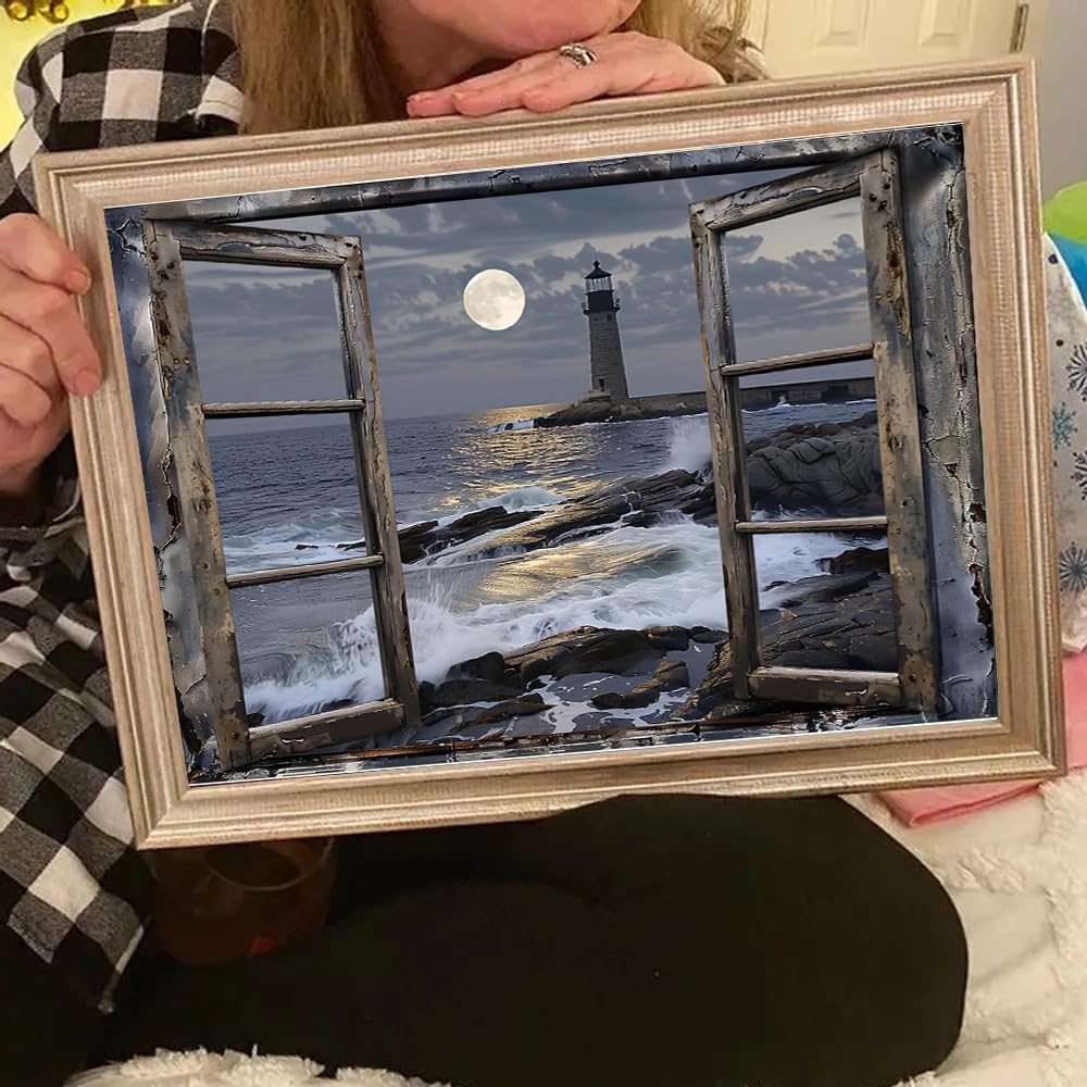 DAZZLEDOTS Diamond Art Kits for Adults, Lighthouse Diamond Painting Kits for Beginner Ocean Coast Round 5D Full Drill Diamond Dots Crafts for Home Wall Decor Gifts 16x12 Inch DAZZLEDOTS