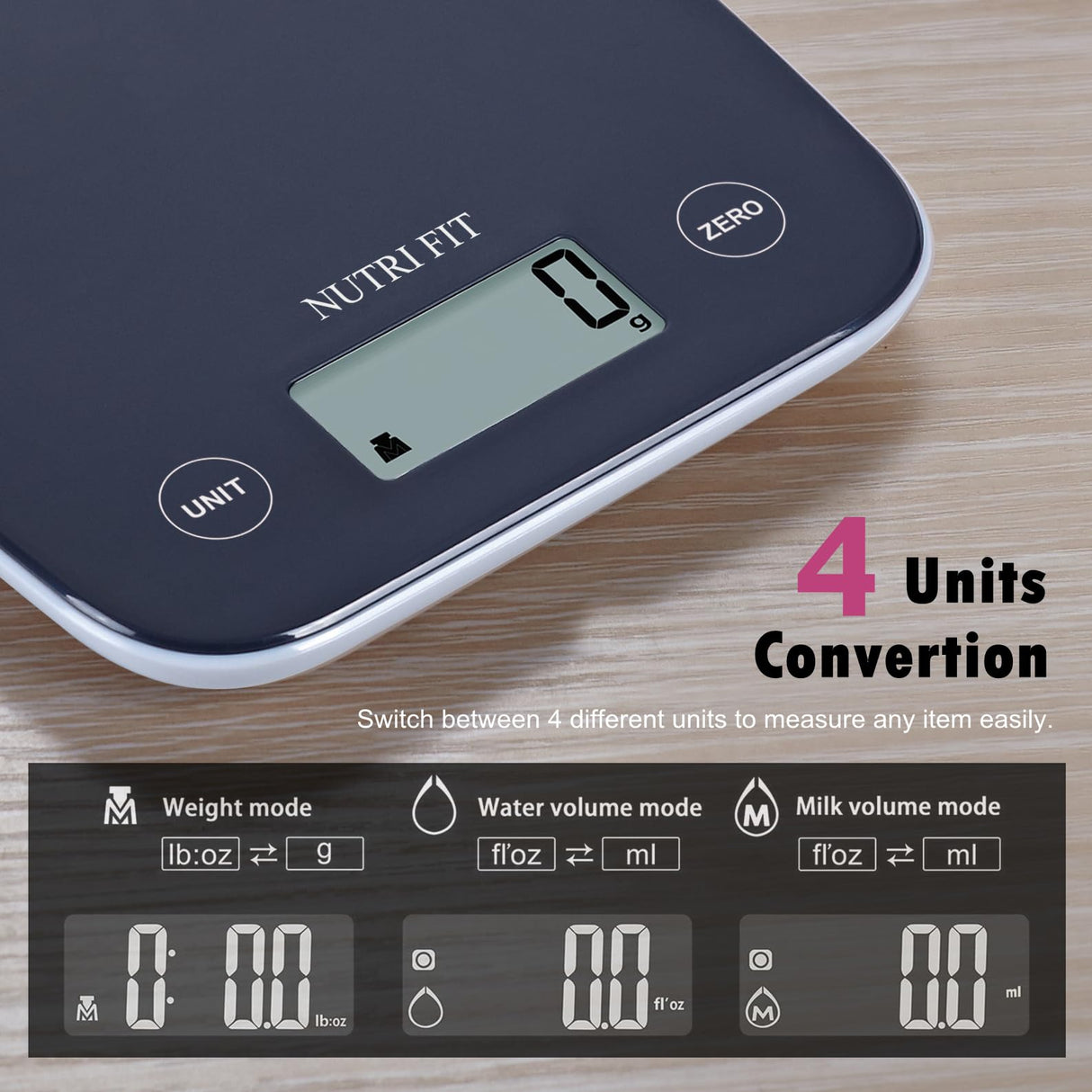 NUTRI FIT Digital Food Scale, 11lb Kitchen Scale Digital Weight, Cooking Scale for Food Ounces and Grams, 4 Units with 0.1oz/1g Precision, LCD Display with Tare Function NUTRI FIT