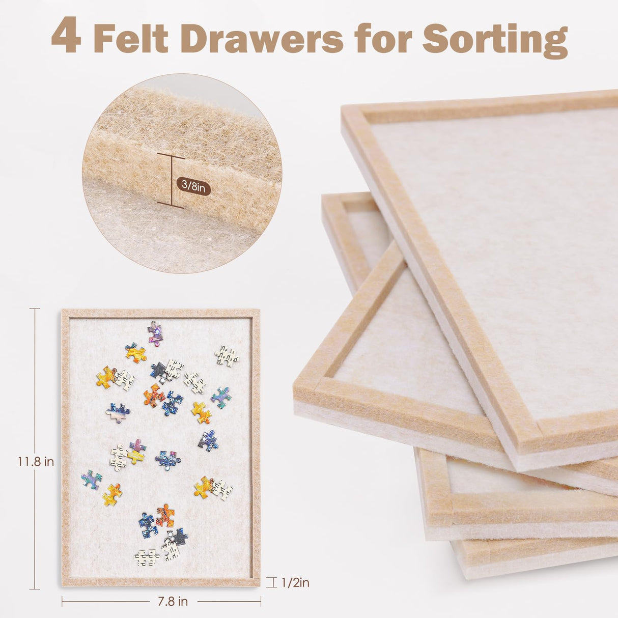 Jigsaw Puzzle Board with 4 Sorting Trays, 1000 Pieces Playing Surface with Protective Cover, 31.5" x 24" Felt Display Board Piecevana