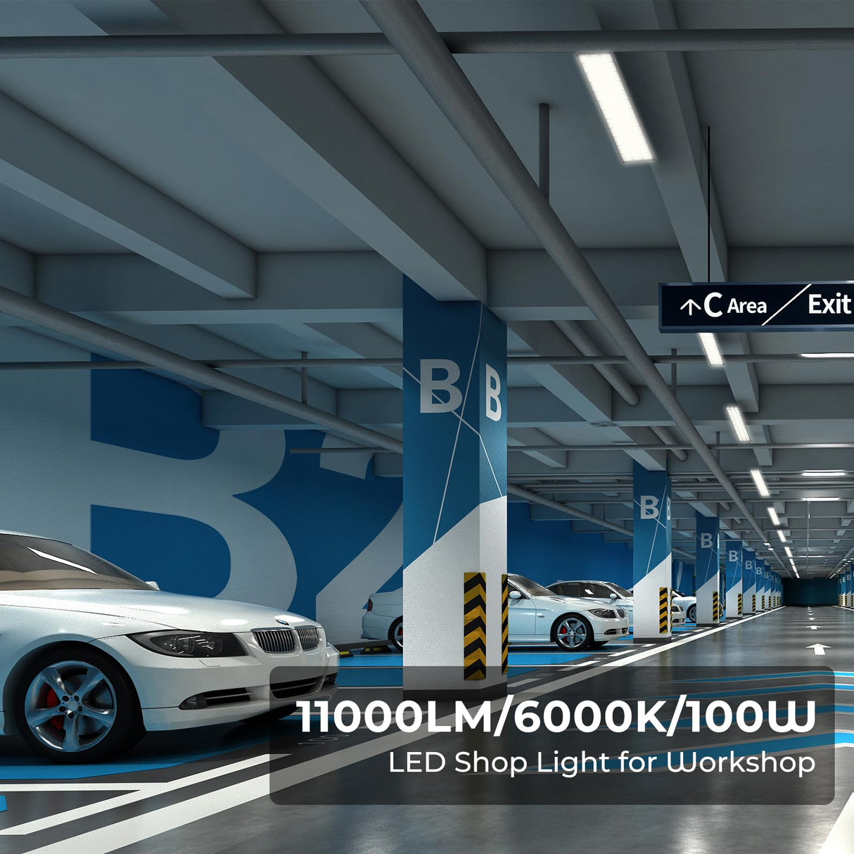YQNLIFA 4Pack 100W Shop Light, 11000LM 6000K Daylight White Super Brighter LED Shop Light, IP66 Waterproof Garage Light with 1.8M/6FT Cord Bay Light for Workshop Yard Garage Warehouses Yard YQNLIFA