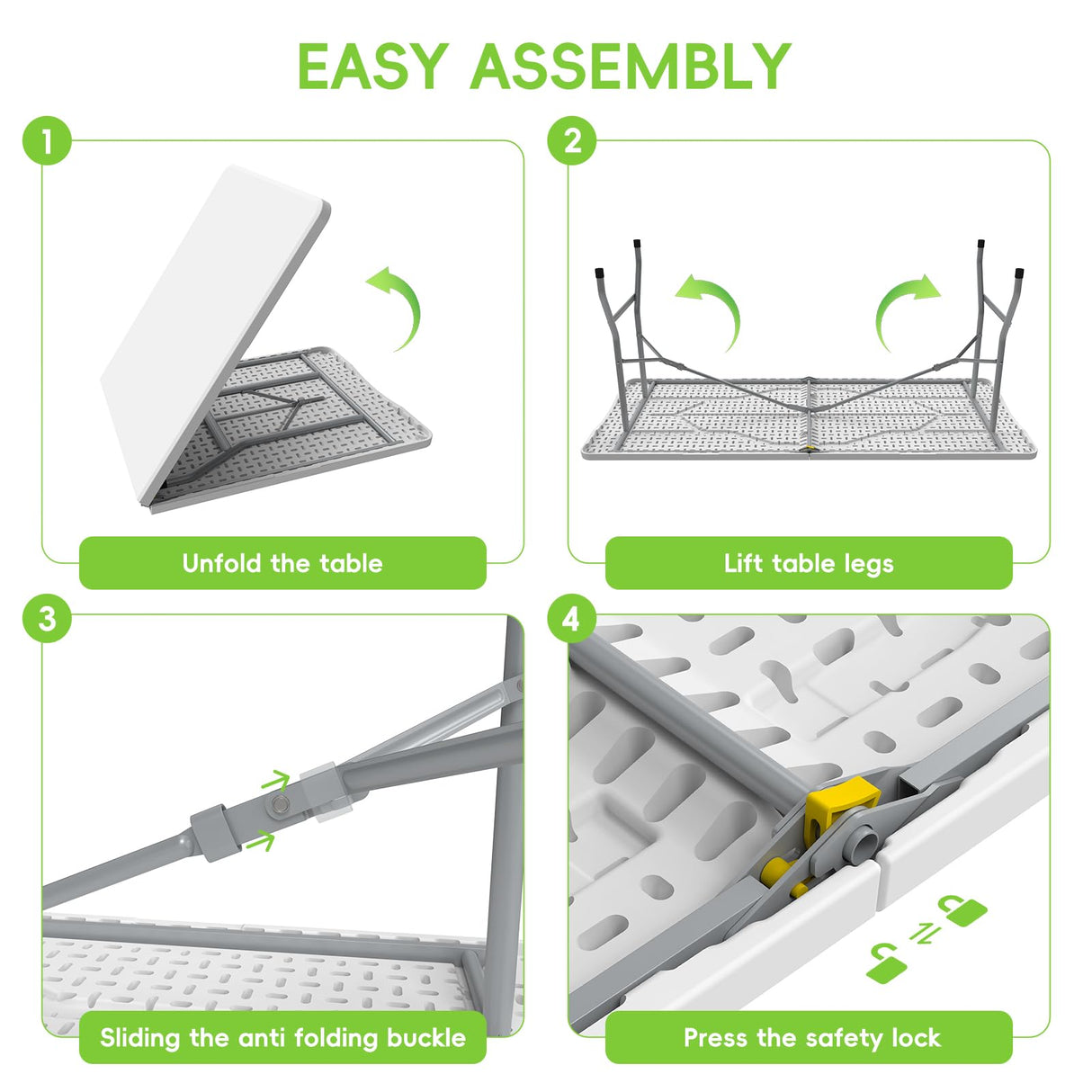 HLPB 6ft Folding Table with Handle & Safety Locks - Portable Picnic & Camping Table, Indoor/Outdoor Dining & Work Table for Weddings & Parties Plastic Construction HLPB