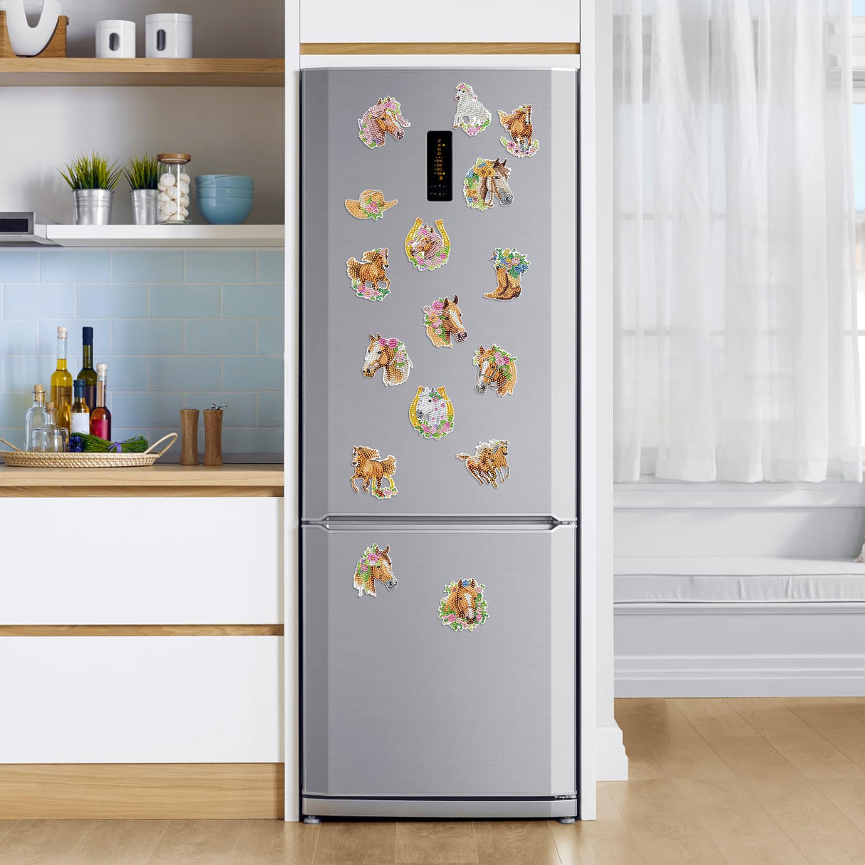 Sitsink Horse Diamond Painting Magnets - 16 Pcs Animals Theme Fridge Magnets DIY Cute Horse Stickers Diamond Art Kits for Adults Refrigerator Art Craft Home Decoration Car Sitsink