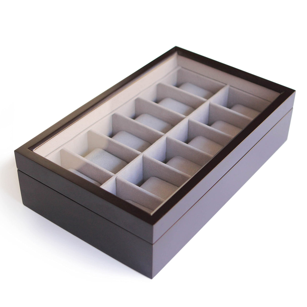 CASE ELEGANCE Solid Espresso Wood Watch Box Organizer with Glass Display Top 12 slot (Espresso) CASE ELEGANCE