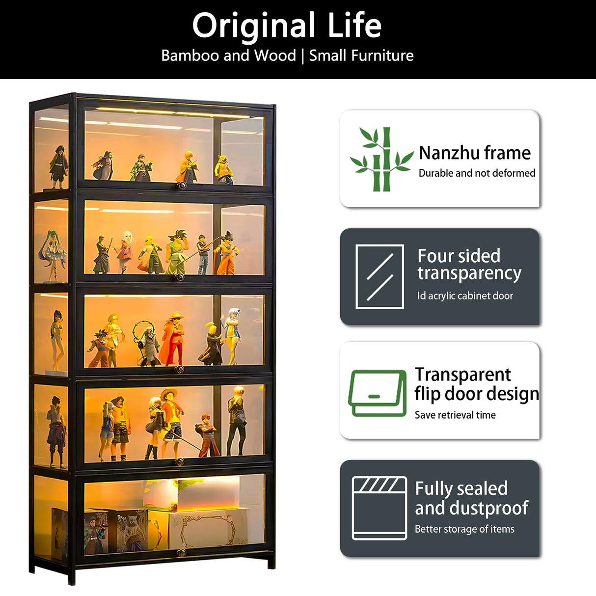 iusyugh 5-Tier Curio Display Cabinet, Storage Shelves with Acrylic Door, Collectibles Toy Organizers Rack & Display Shelf, Display Case for Playroom Bedroom Toddler's Room Kids Bookcase iusyugh