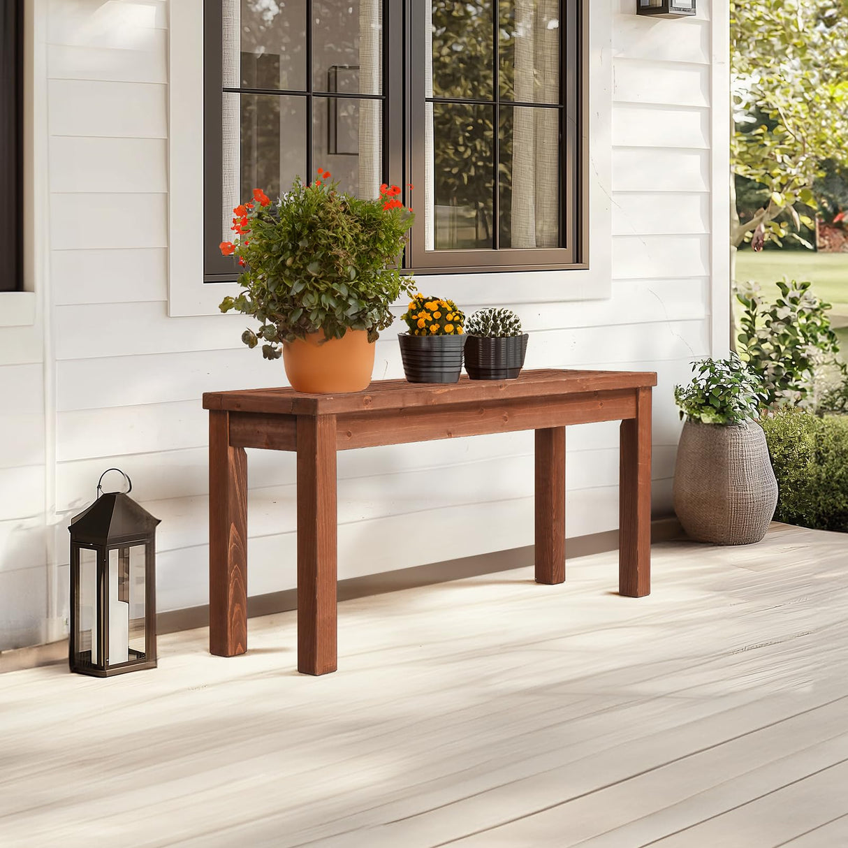 VINGLI Outdoor Wooden Bench, 40” Porch Bench Outdoor Backless Garden Bench, Small Outdoor Bench for Deck Patio Entryway VINGLI