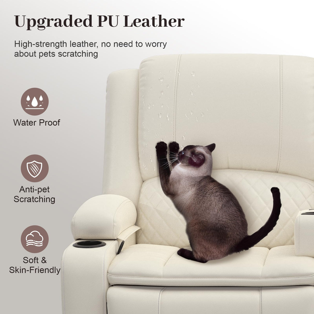 Yolsali Loveseat Recliner Sofa, Manual Reclining Loveseat with Removable Armrest, PU Leather Double Recliner for RV with 2-Tier Cushions, USB Charging Ports, Cup Holders - Ivory White, PU Yolsali