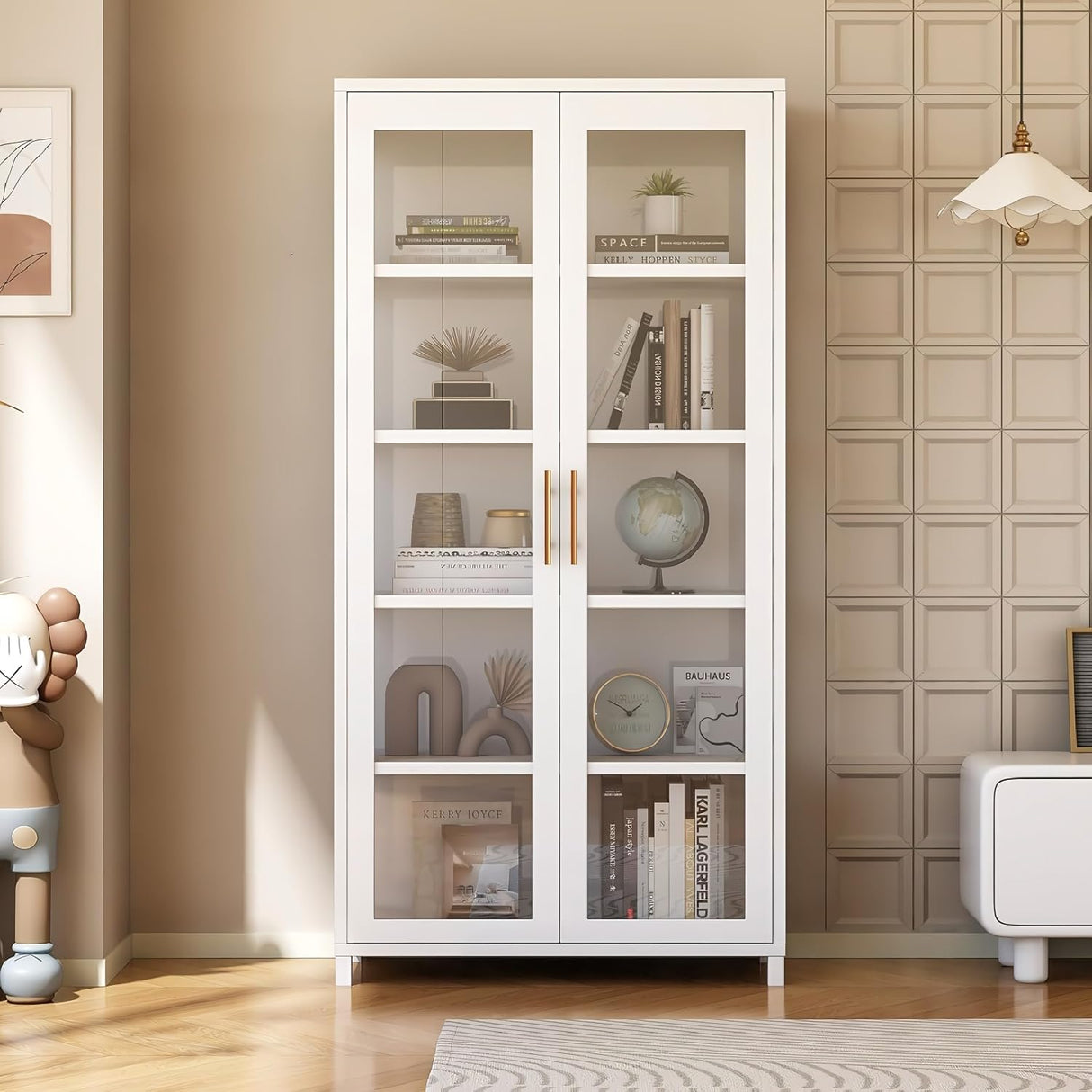 Glass Display Cabinet, 5-Tier Curio Cabinet with Glass Doors, Metal Display Case with Adjustable Shelves, Display Cabinet for Collectibles & Toy Organizer for Home, Office, Playroom, Living Room Orixal