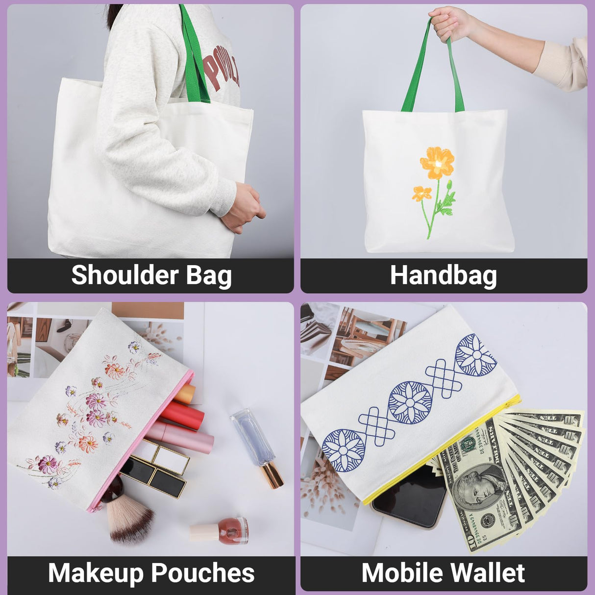 Segarty Sublimation Tote Bags Blank, 30 pack Large White Reusable Women Grocery Bag DIY Heat Transfer Canvas Bag Cosmetic Makeup Bags with Zipper bulk for Decorating Crafting Gift 12oz Segarty