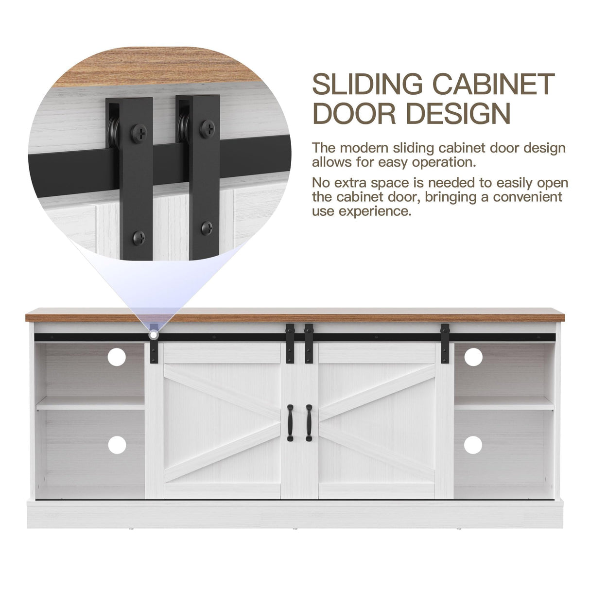 Trumbeak Farmhouse TV Stand for Televisions up to 75 Inchs,Entertainment Center with Sliding Barn Doors and Storage Cabinets,Modern Media TV Console Table for Living Room,Bright White Trumbeak