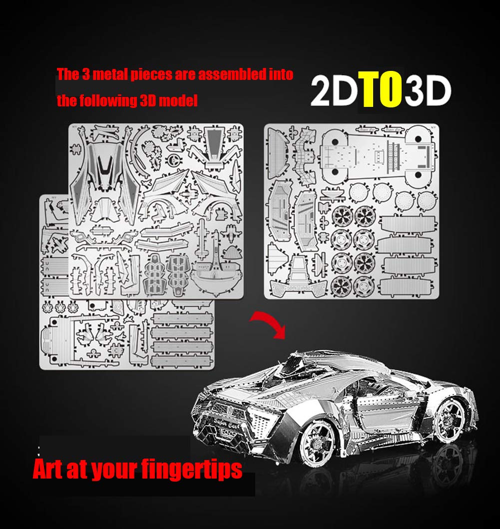 DIY 3D Car Metal Model 3D Puzzle 3D Laser Cut Jigsaw Toys 3D Metal Model Kit for Adults&Kids Mechanical Model Educational Toy Indoor Decoration Desk Toy Birthday Gift Collection Brain Teaser Puzzles feiwo