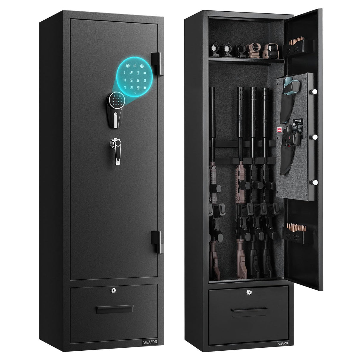 VEVOR 4 Gun Safe, Long Gun Cabinet for Rifles and Pistols, Quick Access Rifle Safe with 2 Ammo Slots, 2 Pistol Pockets & 2 Adjustable Racks, Large Digital Cabinet with Key and Password Lock VEVOR