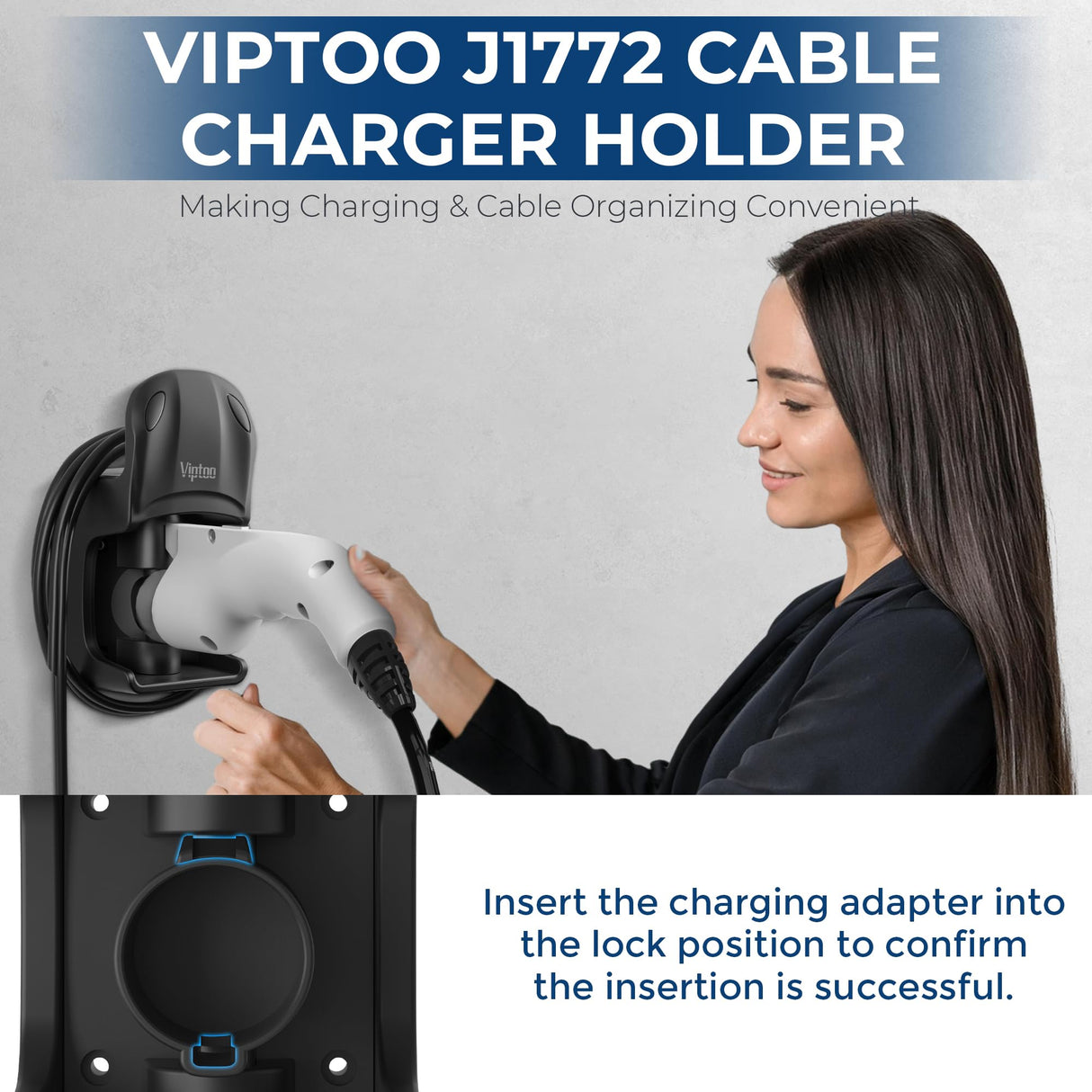 VIPTOO EV Charger Holder Wall Mount - SAE J1772 Holder with 5-Level Adjustable Rotation (45°-180°), EV Charger Control Holder & Cable Organizer for All J1772 EVS VIPTOO