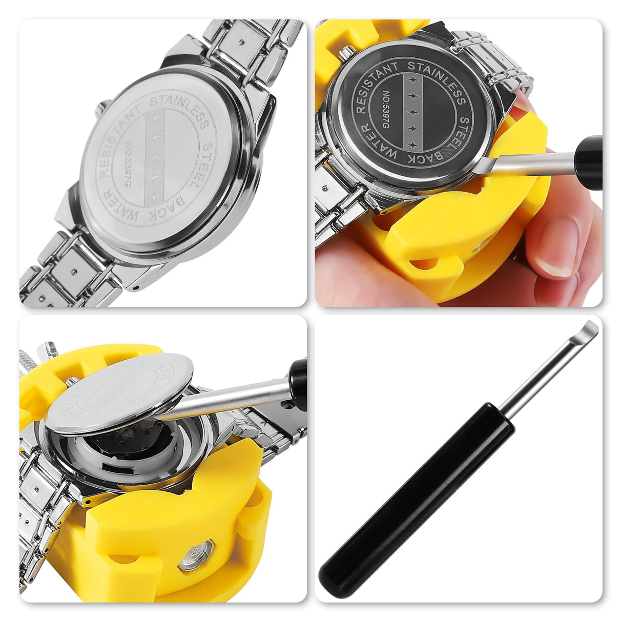 Botober 4 PCS Professional Watch Back Removal Tool,Pry Watch Back Case Opener,Watch Battery Replacement Set, Watch Repair Kits Botober