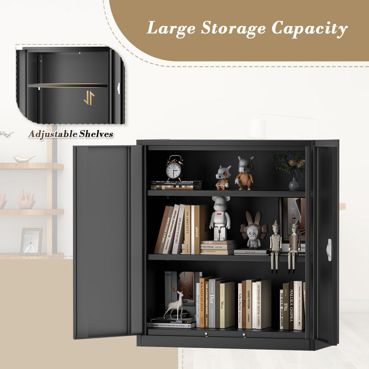 Athena Collection Metal Storage Cabinet with Doors and Shelves, 36" Garage Storage Cabinet with Lock for File, Home, Office, School, Garage, Black Athena Collection