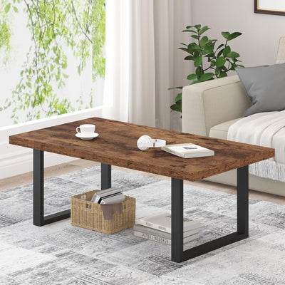 IBF Rustic Living Room Table, Simple Industrial Rectangle Coffee Table, Modern Minimalist Farmhouse Wooden Center Table, Wood and Metal Vintage Coffee Table for Bedroom Office, Rustic Brown, 47 Inch