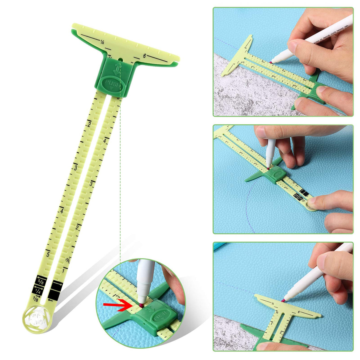 2 Pieces Sewing Gauge Sewing Measuring Tool, 5-in-1 Sliding Gauge Measuring Sewing Ruler Tool Fabric Quilting Ruler for Knitting Crafting Sewing Beginner Supplies Frienda