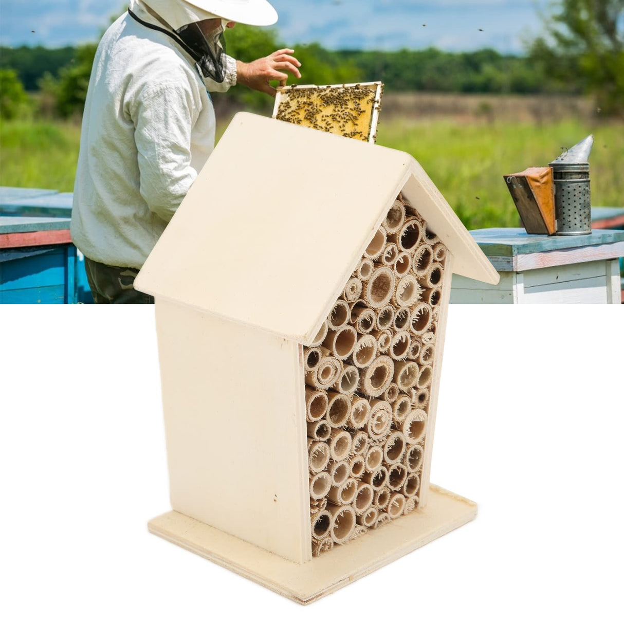Kuuleyn Wooden Bee House,Hanging Wooden Bee Hotel,Safe Durable Environmental Friendly Natural Wooden Bee House for Ladybugs lacewings Butterfly Garden Kuuleyn