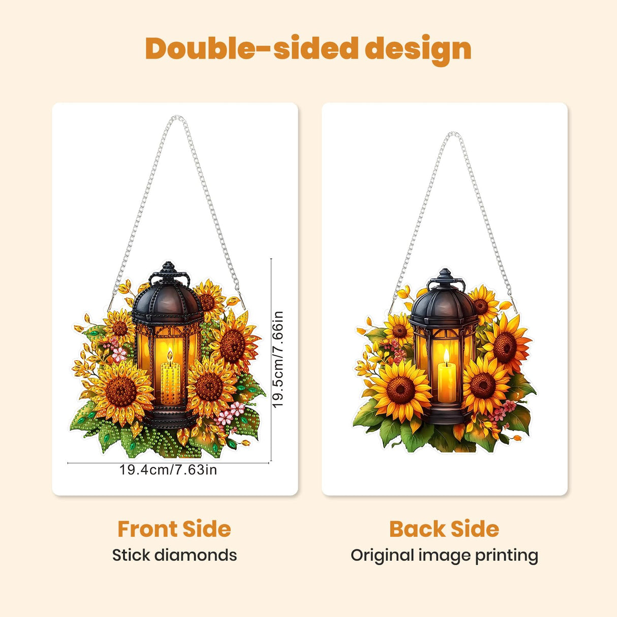 MXJSUA Lantern Sunflowers Special Shaped Hanging Diamond Painting Art Kits for Adults, Crystal Rhinestone Acrylic Gem Art Pendant Ornaments Kit for Home Decoration and Gift MXJSUA