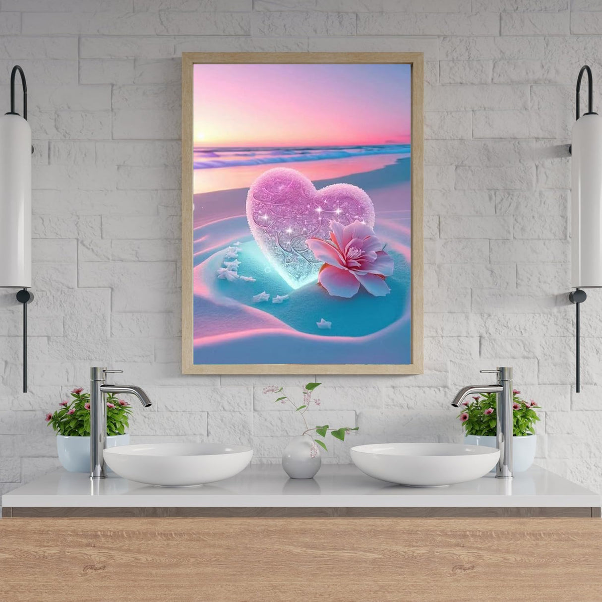 ajepon Beach Diamond Painting Kits for Adults - Diamond Art Kits for Love Heart, Gem Art Kits Beaches for Adults for Gift Home Wall Decor (16x12inch) ajepon