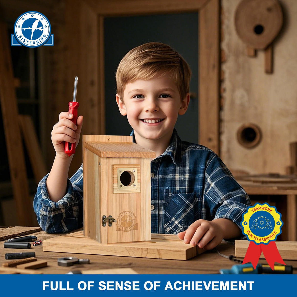 SISTERBIRD 2 Pack Bird Houses for Outside Clearance with Copper Guard, Cedar Bird House Outdoor, Bluebird Finch Swallow Wren Chickadee Assembly Required SISTERBIRD