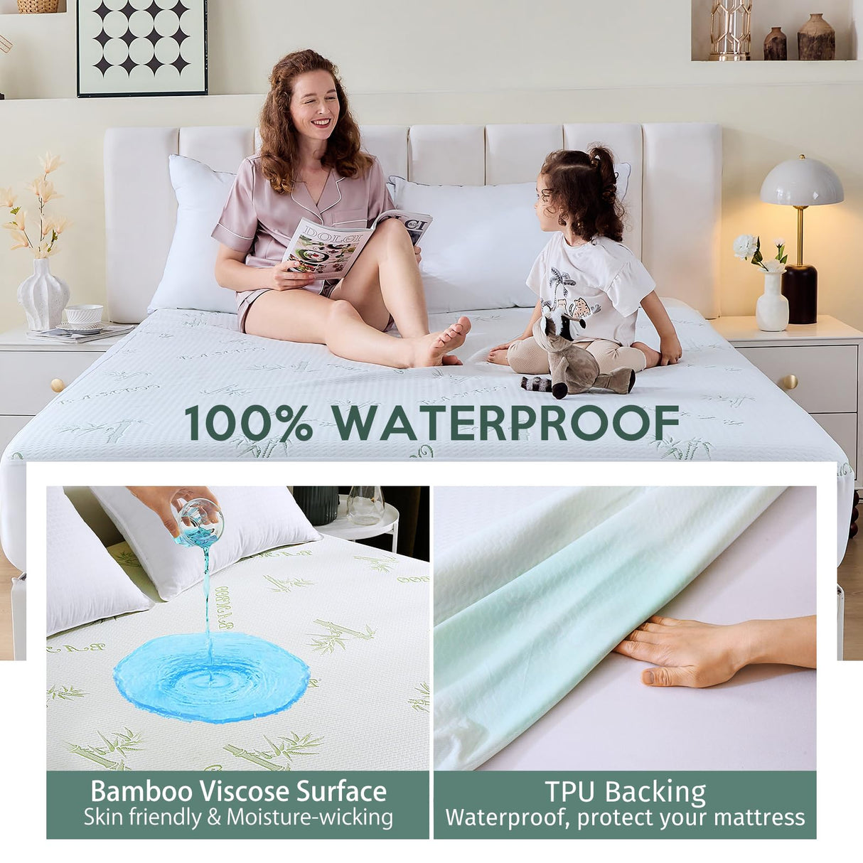 MUXHOMO Premium 100% Waterproof Queen Size Mattress Protector, Breathable Mattress Cover Queen Size Bed, Cooling 3D Air Fabric Bed Pad Cover, Deep Pocket 8"-21" MUXHOMO