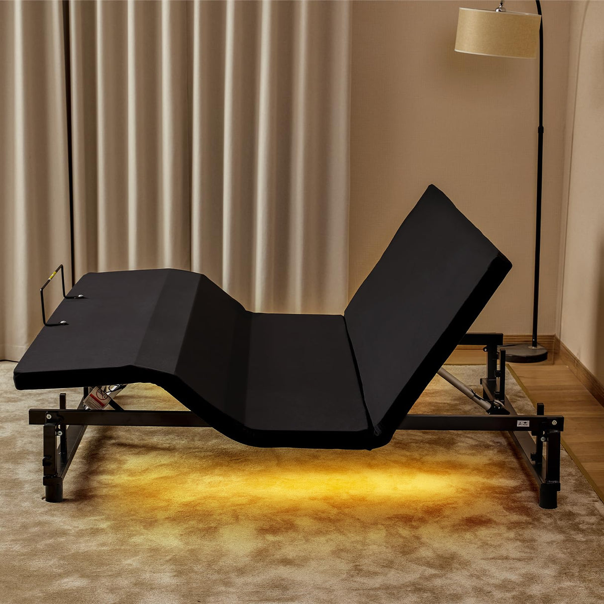 KEIKI King Adjustable Bed Frame with Remote, Head & Foot Incline, Zero Gravity, 4 USB Ports & Under-Bed Nightlight, Quiet Motor Base, Black KEIKI