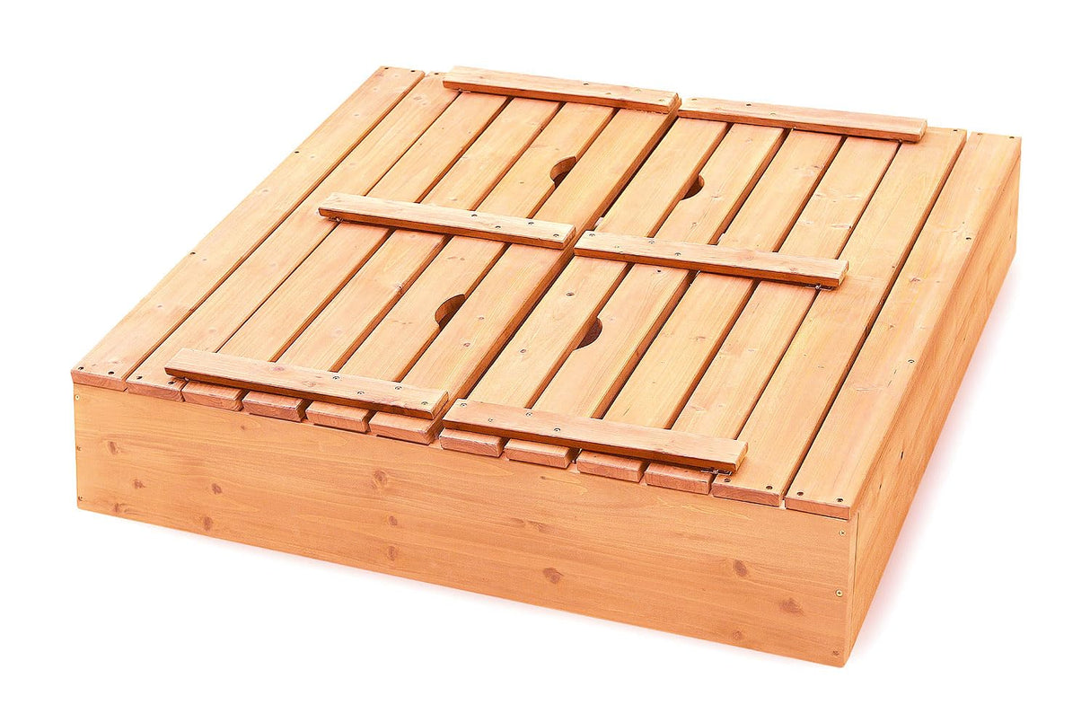 Badger Basket Original Wooden Cedar Sandbox with Built-in Bench Seats and Cover - Heavy Duty Outdoor Play Equipment (Natural/Natural) Badger Basket