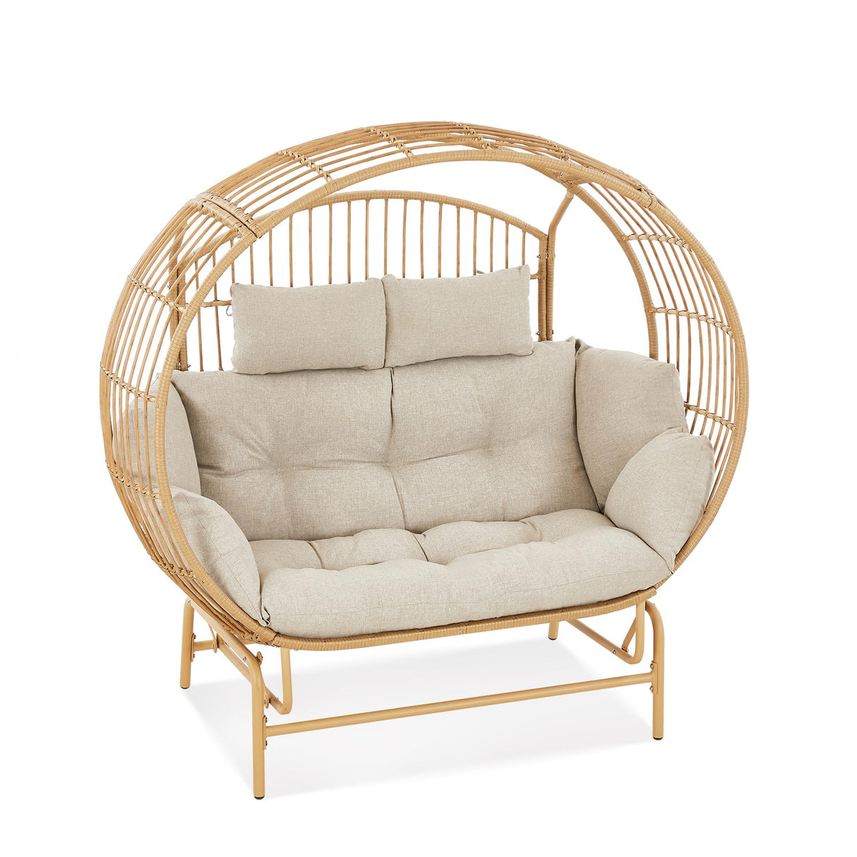 Buenhomino Oversized 2-Person Egg Chair Glider Rocking Chair, Heavy-Duty Wicker Rattan Outdoor Loveseat w/Thicken Padded Cushions, Extra Large Lounge Chair for Porch Backyard Patio Garden Yellow Buenhomino