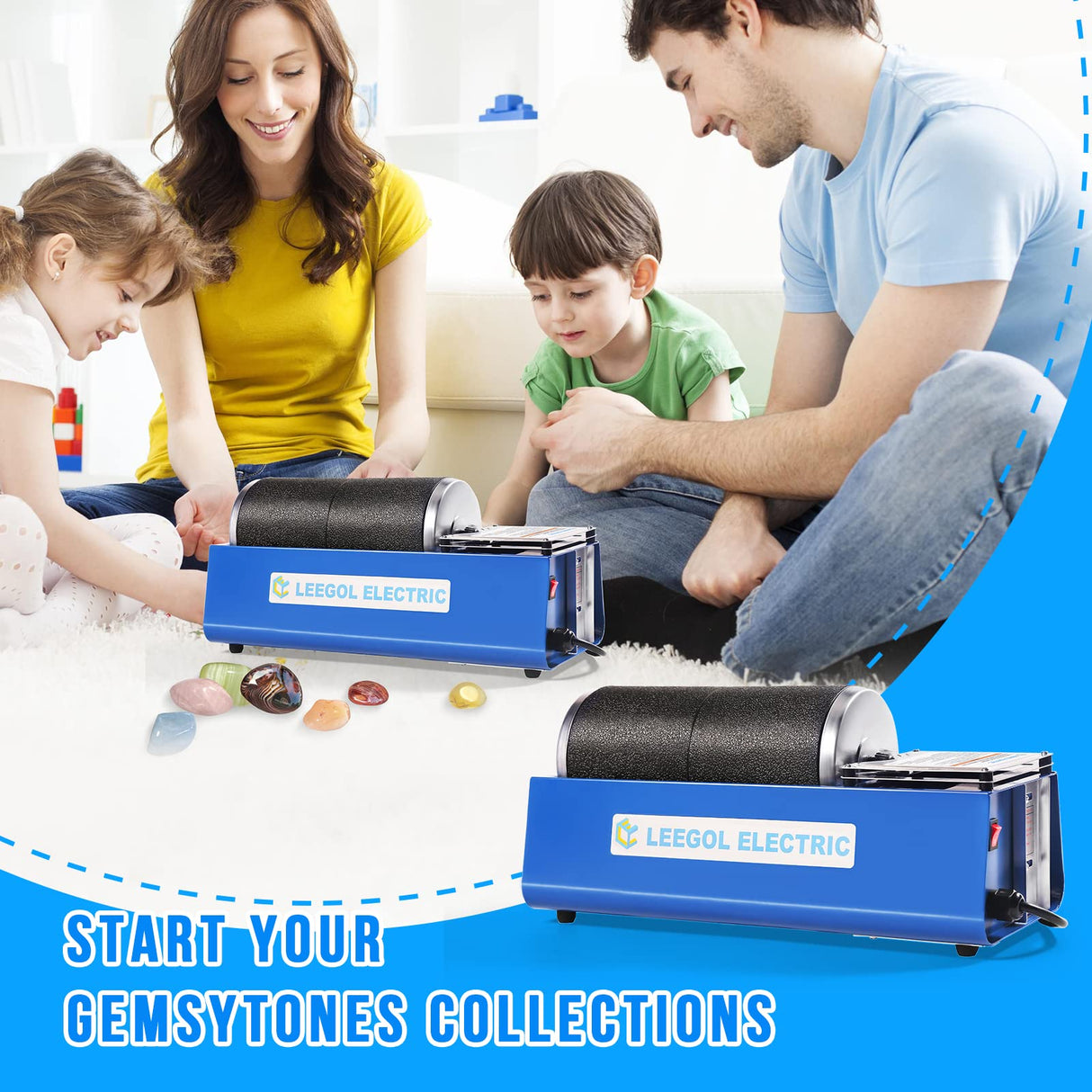 Leegol Electric 6LB Rock Tumbler Kit – Double Drum Rock Polisher for Kids & Adults Leegol Electric