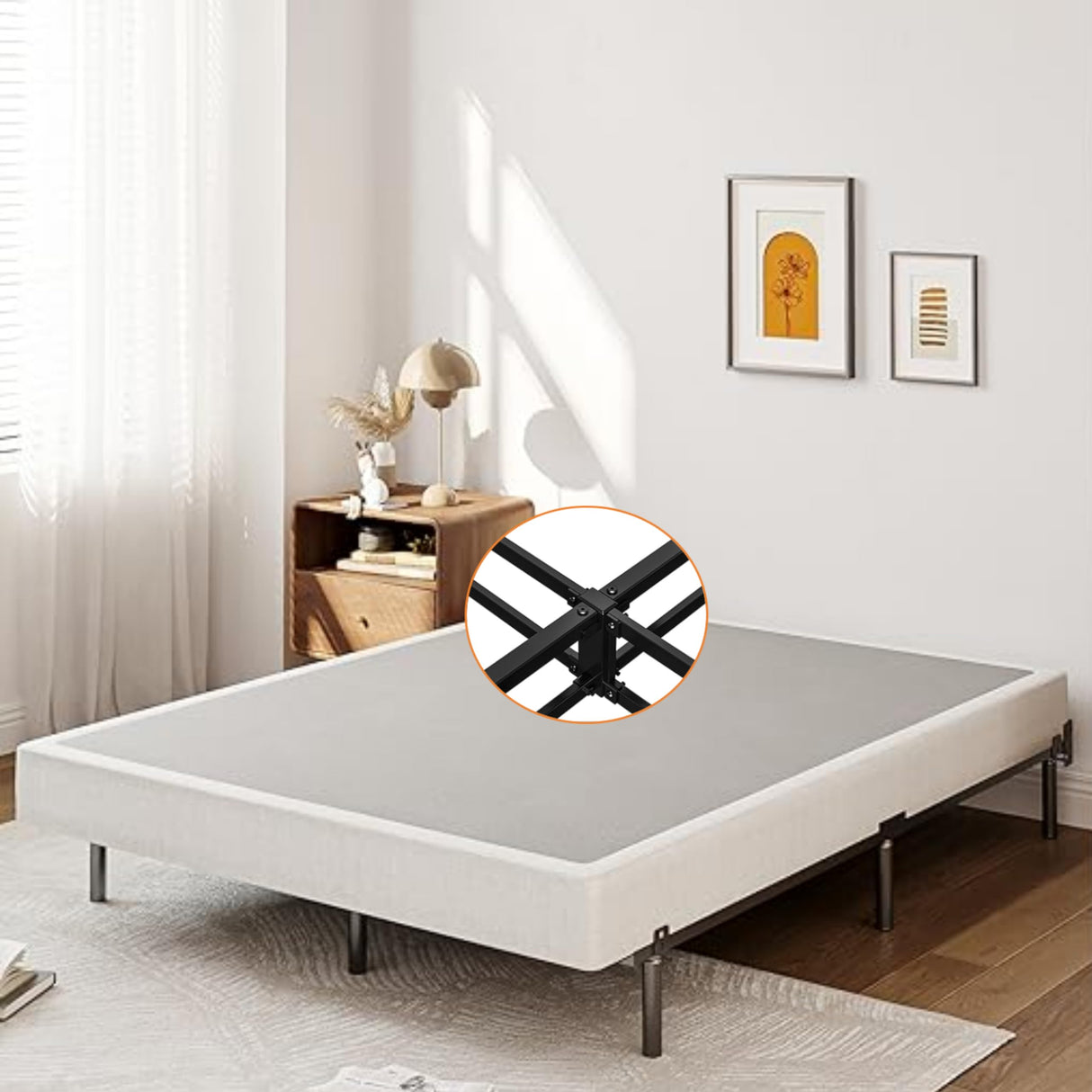 Aardhen 9 Inch High Profile King Box Spring Strong Metal Frame Mattress Foundation, Quiet Noise-Free,Easy Assembly, 3000lbs Max Weight Capacity Aardhen