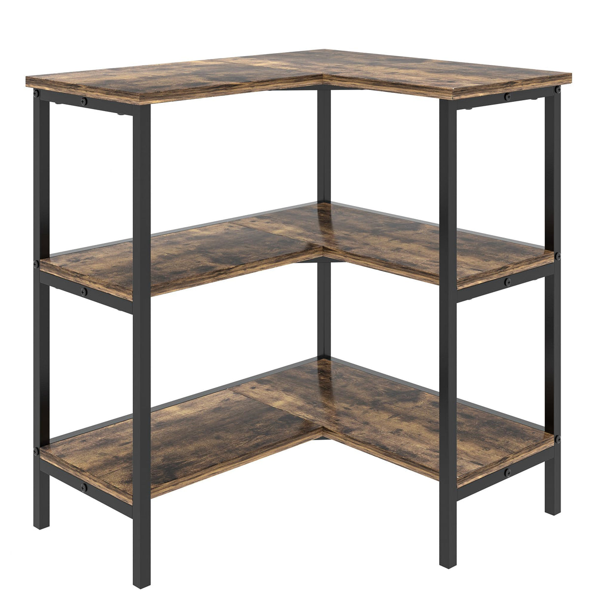 VECELO Corner Cabinet Table with 3 Tier Open Shelf, Multipurpose Display Organizer Storage Stand, for Small Space Living Room Home Office Kitchen, Brown VECELO