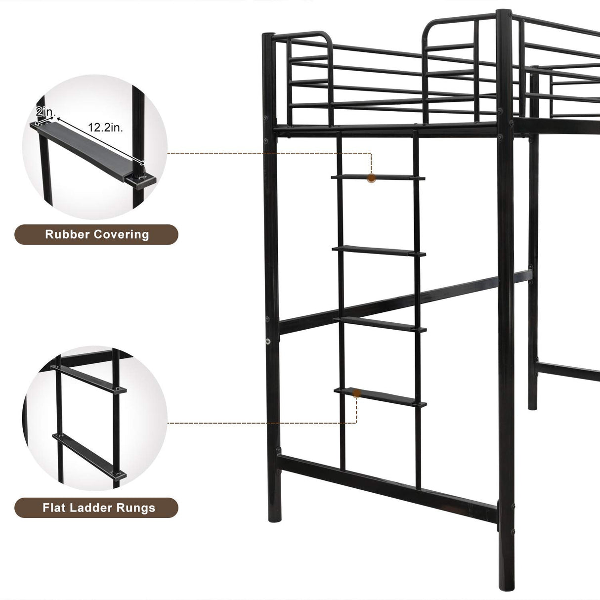 Bonnlo Twin Metal Loft Bed Frame for Kids/Adults/Teens, Space-Saving Design, Black Bonnlo