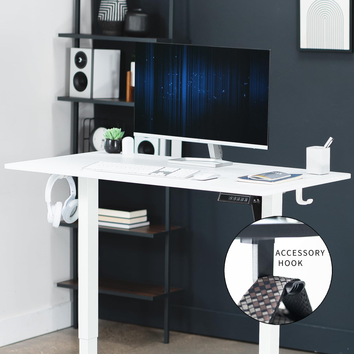 VIVO Electric Height Adjustable 44 x 24 inch Sit Stand Up Desk, Memory Controller, White Top White Frame, DESK-E144W VIVO