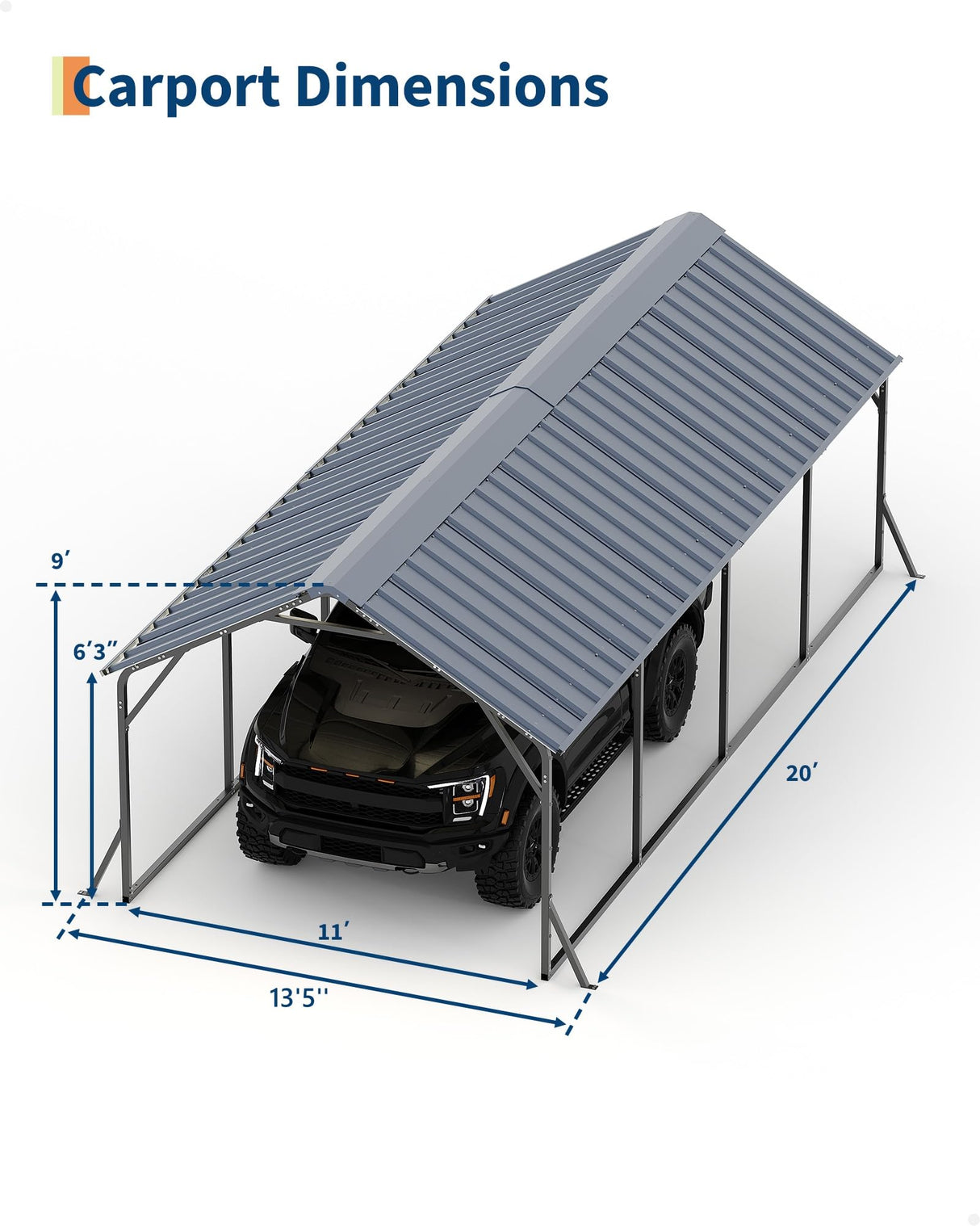 Garveelife 11'x20'x9' Vertical Roof Metal Carport, Heavy Duty Steel Car Ports for All-Weather, for Full-Size Pickup Trucks, Boats, and Tractors GarveeLife
