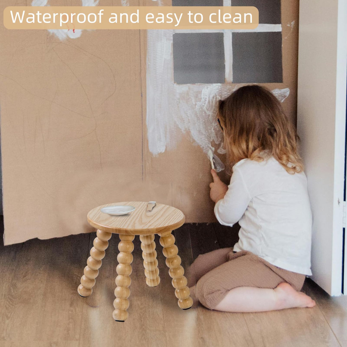 HuiDao Solid Wooden Step Stool for Kids Adults, 10 inch Short Chair Perfect Matched Sensory Table, Sturdy and Versatile Foot Stool for Bathroom, Kitchen, Bedroom, Plant Stand Natural (1, Burlywood) HuiDao