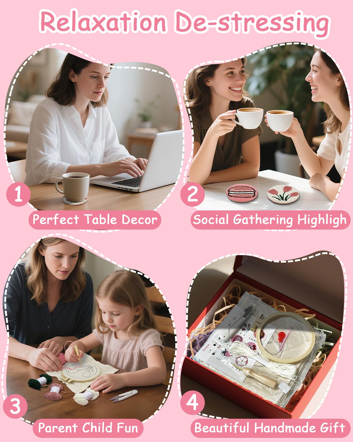 Punch Needle Kit for Beginners Adults Kids, 6 Pattern Embroidery Punch Needle Kits, Easy Needle Punch Embroidery DIY Kit Set Tufted Rug Punch Decoration with Patterns, Tools, Yarns, Hoop, Instruction Yigney