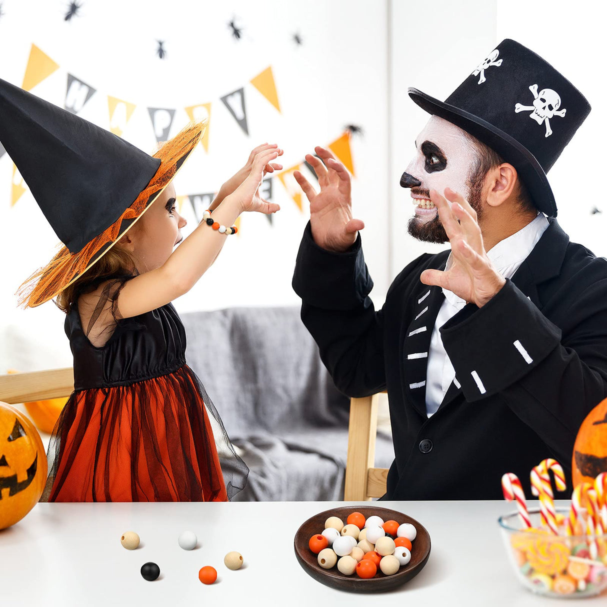 160 Pieces Wood Bead for Craft Halloween Natural Wooden Beads Rustic Farmhouse Handmade Polished Spacer Boho Bead Colorful Bead for Halloween Garlands DIY (Stylish Colors) Jetec