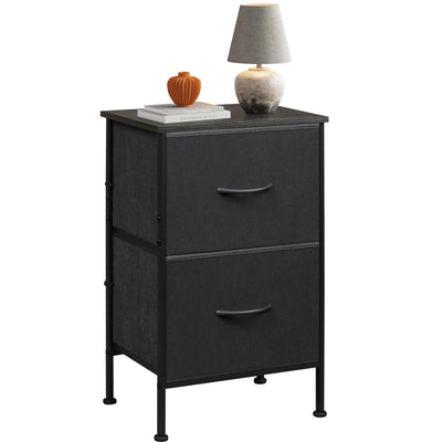 WLIVE Black Night Stand, Nightstand with 2 Drawers, Small Dresser for Bedroom, Bedside Table Furniture, College Dorm, End Table with Fabric Bins, Size L 24.9" H